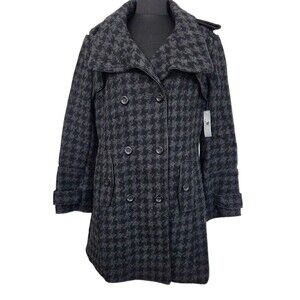 NWT Worthington Double-Breasted Houndstooth Peacoat Coat Wool Blend Women's XL